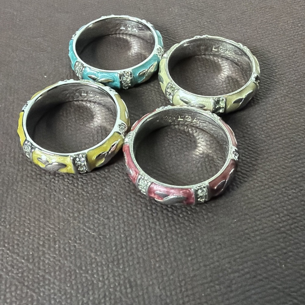 Lauren G Adams Enamel Crystal Stacking Rings Sz 6 Pink Yellow Blue White Vtg